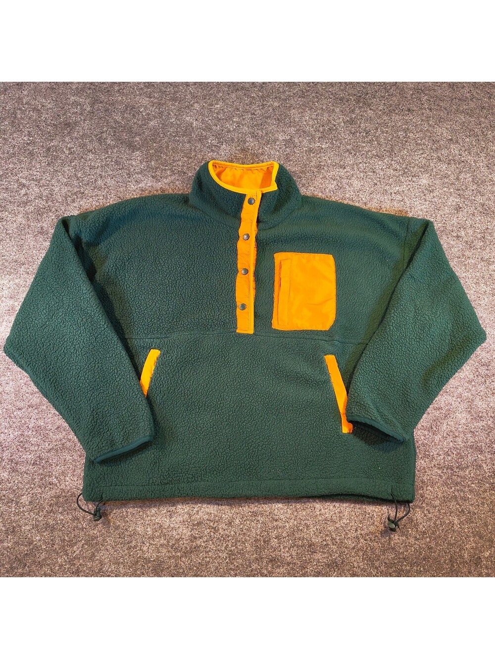 Wilo The Label Green & Orange Sherpa Fleece Pullover Snap Mock Neck Size M